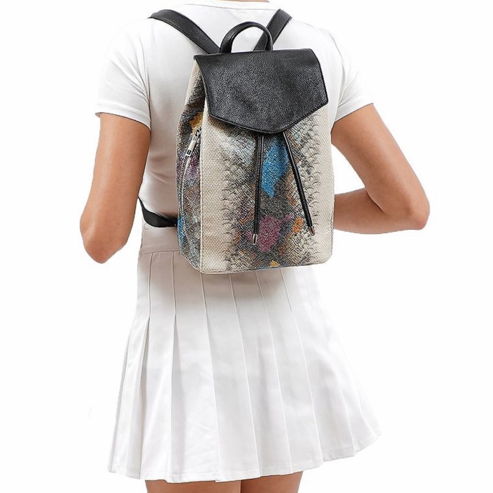 Textured Multicolor Leather Backpack with Black Flap - Picture 15 of 15